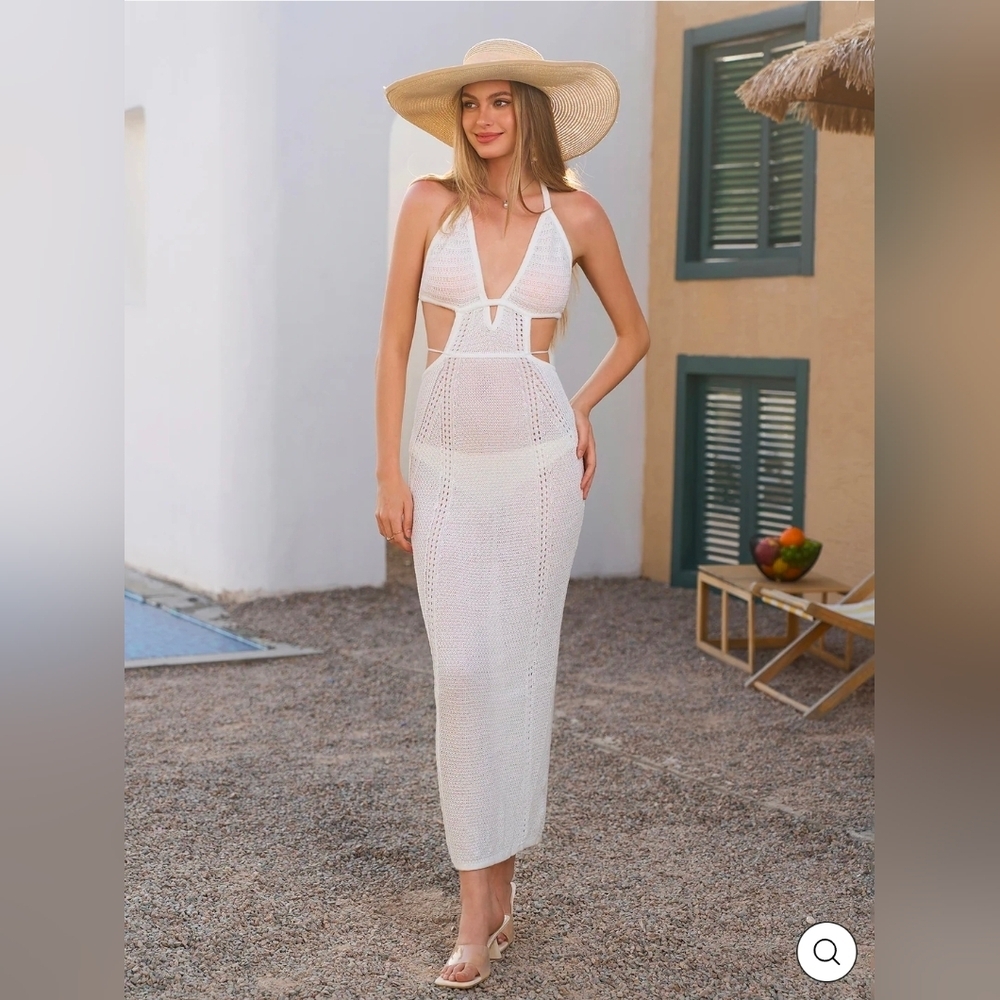 Parthea Cut Out Tie Backless Halter Neck Sweater Dress - White
